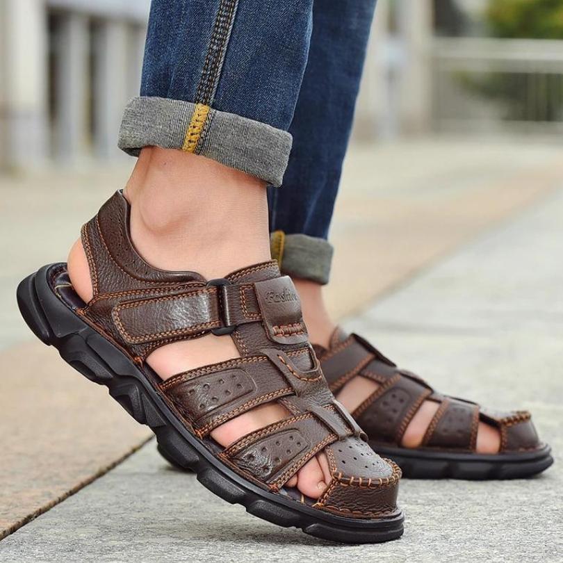 Leather Sandal with Velcro