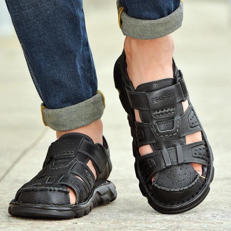 Leather Sandal with Velcro