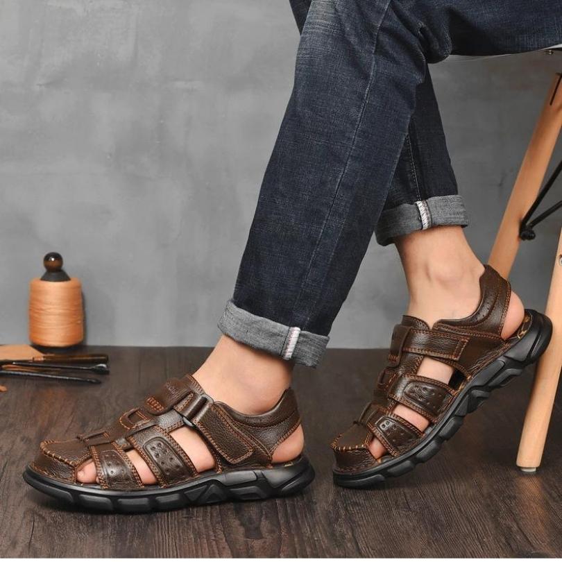 Leather Sandal with Velcro